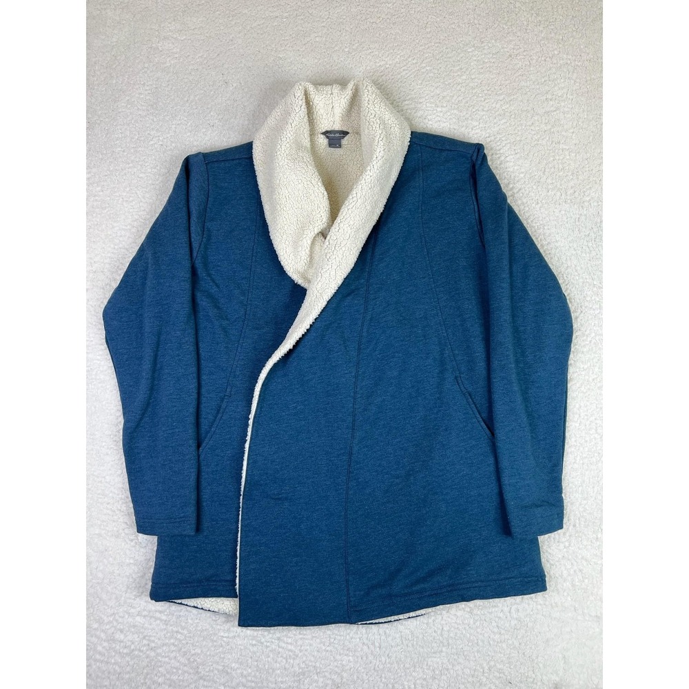 Eddie Bauer Blue Sherpa Fleece Lined Open Front Coatigan Cardigan Medium